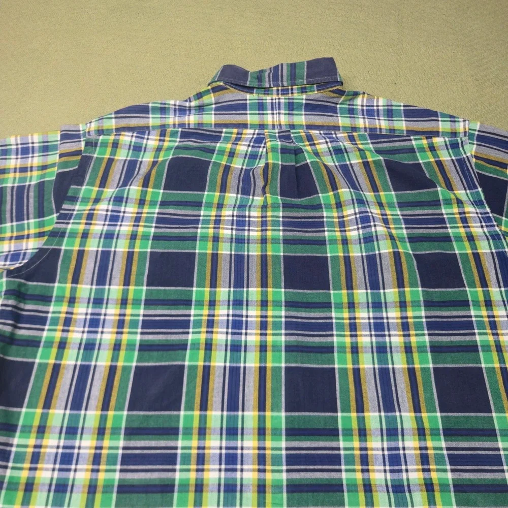 Polo Ralph Lauren Mens Short Sleeve Plaid Button Down Shirt Navy Green Yellow M